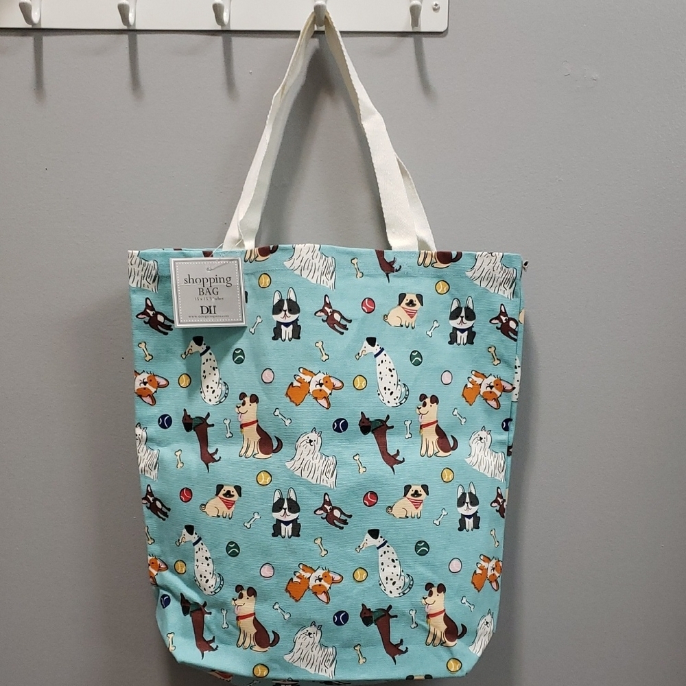 Design Imports NWT 100% Cotton Dog Print Tote Shopping Bag